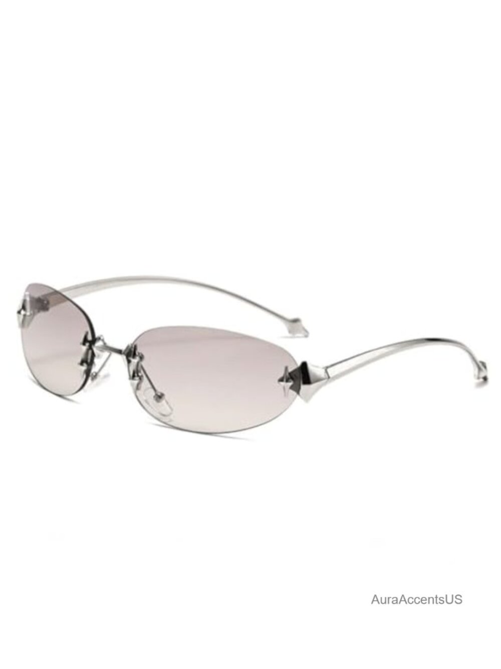 Rimless Oval Sunglasses with Star Metal Accents UV400 Protection